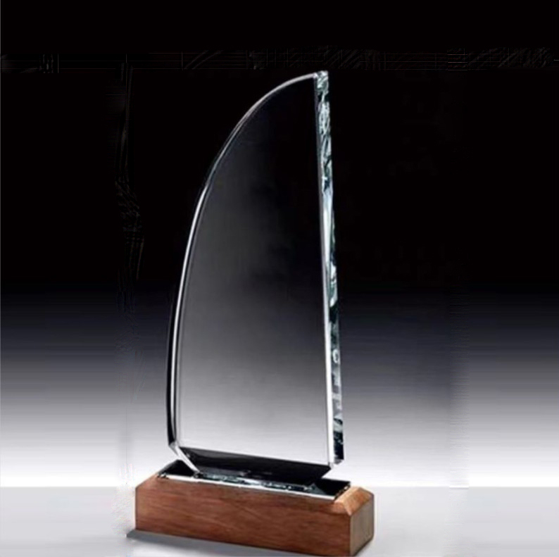 Crystal plaque with wooden base